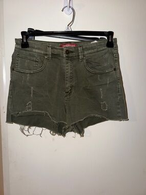UNIONBAY Olive Green Distressed Frayed Hem Denim Shorts